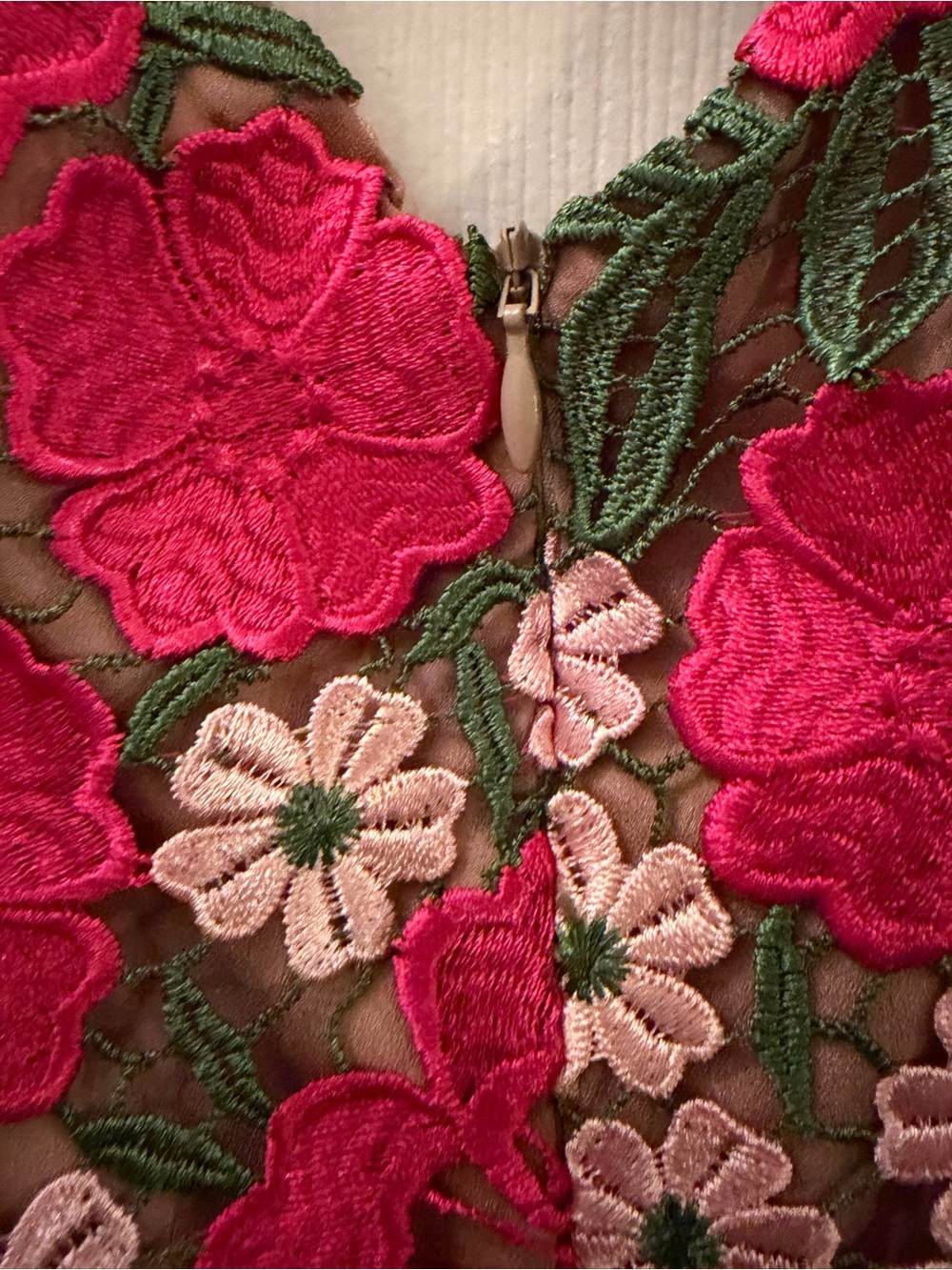 Dress the Population Floral Embroidered Lace Cocktail Dress M Pink Midi USA - Picture 5 of 9